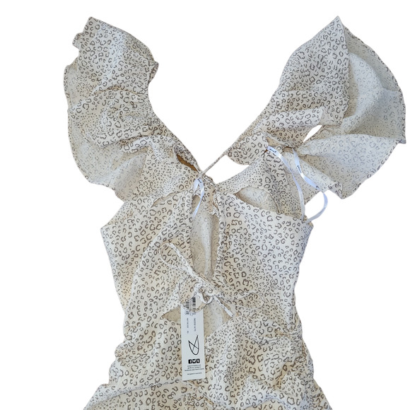 MinkPink Halsey Ruched Mini Natural Beige Cheetah Print Dress Women Sz XS - Picture 4 of 13